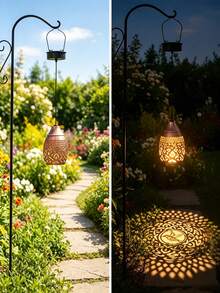 2pcs Solar Hanging Lights, Hummingbird Silhouette Projection Lights, Moroccan Style Metal LED Solar Lights, Warm Light Projection Pattern, Suitable For Garden, Yard, Porch, Balcony, Pathway, Christmas Decoration, Christmas Gift, Best Gift For Family And Friends. - Hummingbird Pendant Light - View 5