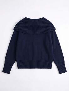 Women's Royal Blue Cross-Over Fold Off-Shoulder Ribbed Knit Sweater, Long Sleeve Ribbed Hem Pullover, Minimalist Sexy Y2K Style, Suitable For Dating, Evening, Street Photography, Weekend Outings - Royal Blue - View 4