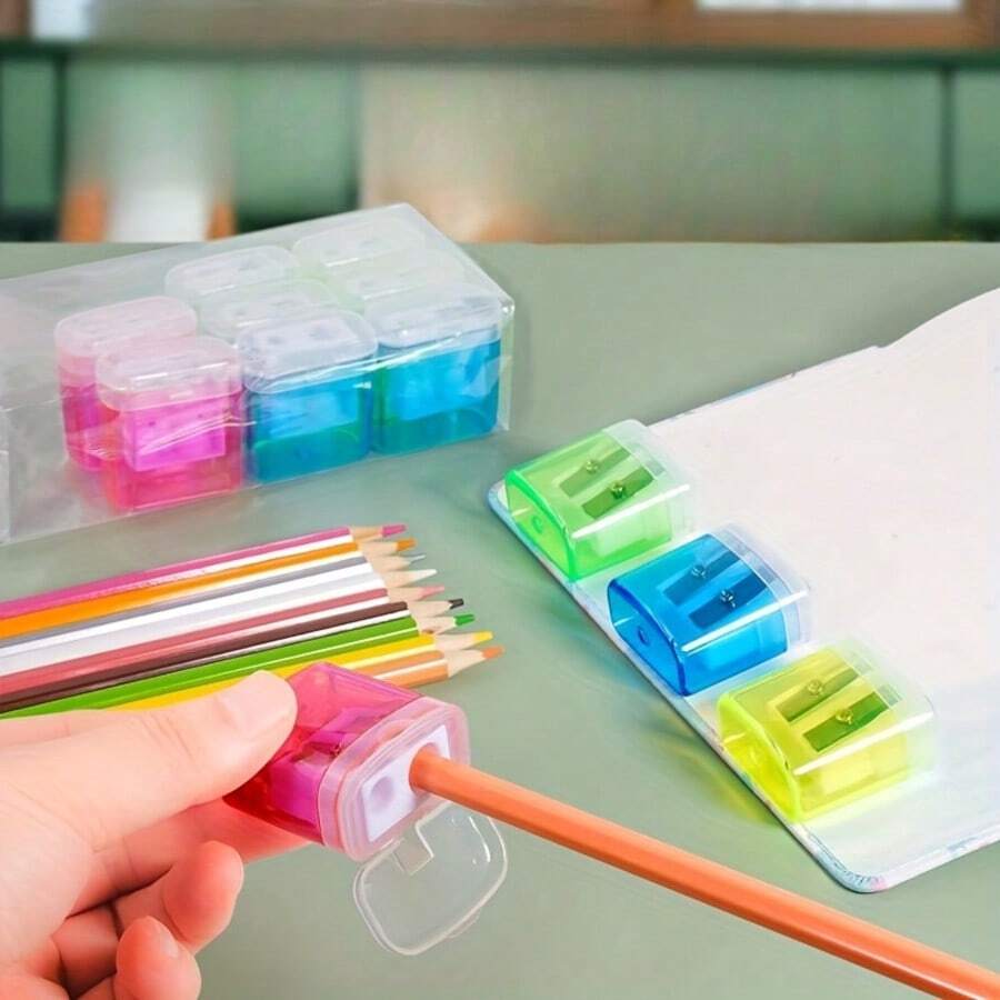 3pcs Pencil Sharpener Set, Manual Pencil Sharpener Random Color, Dual Hole Compact Handheld Design, Suitable For Students, Classroom, Home Office, Mechanical Manual Portable, Random Color Pencil Sharpener - Multicolor Random - View 1