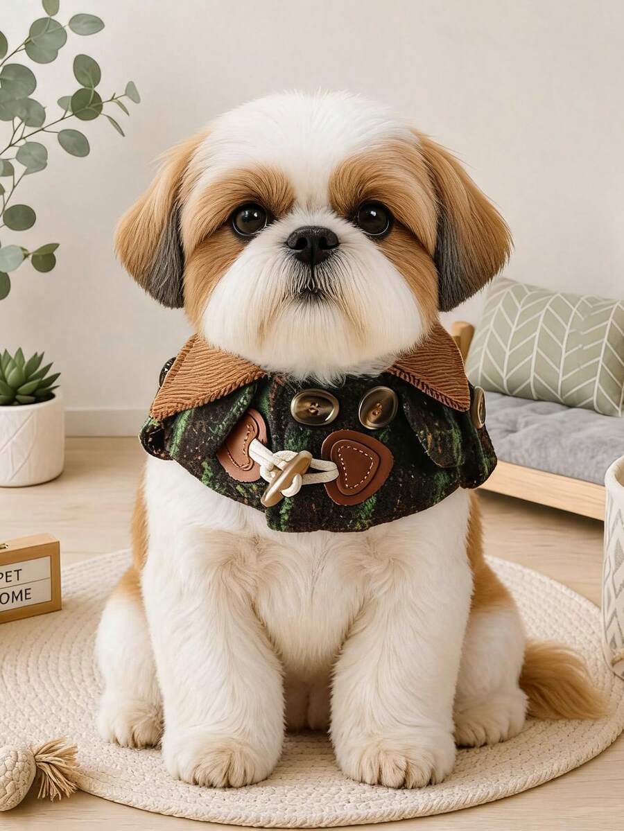 PETCIRCLE 1件寵物配件 小狗幼犬貓用 可愛寵物復古學院風翻領設計榛果色迷你披肩 - 彩色 - 查看 1