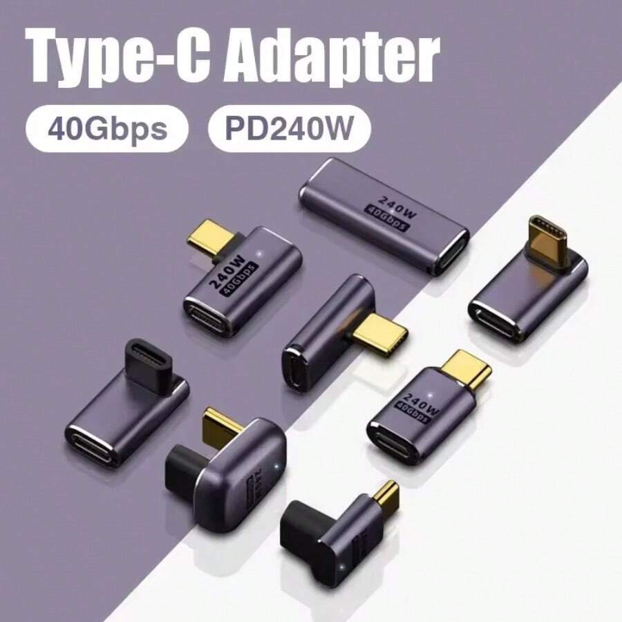 1pc USB4 Type-C To Type-C Angled Adapter, Supports PD240W 40Gbps 8K@60Hz Audio/Video Transmission, Compatible With Phones, Tablets, Laptops And Other Devices