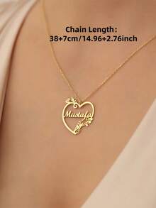 1 pièce [Personnalisé] Collier en acier inoxydable doré avec cœur de vigne et nom personnalisé, Collier personnalisé de cœur de vigne privé, Collier pour femmes, Cadeau de bijoux, Cadeau de bijoux personnalisé, Cadeau de vacances, Cadeau d'anniversaire, Cadeau parfait, Noël, Cadeau d'Halloween - Multicolore 3 - Voir 5
