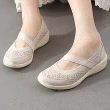 Skechers Women's Mary Jane Elastic Strap Wedge Comfort Walking Shoes Loafers - White - View 5