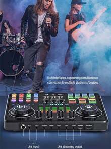 DJ20 Pro Mixer With AI Chip, Dual Bluetooth 5.3 Low Latency, 6-Hour Long Battery Life, 12 Sound Effects And Ambient Lighting, AI Noise Reduction, Plug And Play, Suitable For Podcast, Karaoke, Live Streaming, DJ Show, Compatible With IOS And Android - DJ20 Podcast Mixer - View 8