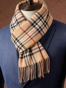 1PC Plaid Pattern Men's Autumn/Winter Faux Cashmere Fashion Versatile Air Conditioning Shawl Outerwear Warm Long Scarf Suitable For Christmas Gift And Daily Use - Multicolor - View 11