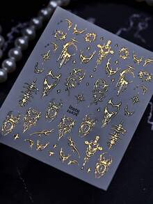 萬聖節暗黑風紫色與銀色金屬感美甲貼紙，荊棘心形蜘蛛星月浮雕貼花，次文化酷感可穿戴美甲藝術裝飾 - 彩色 - 查看 8