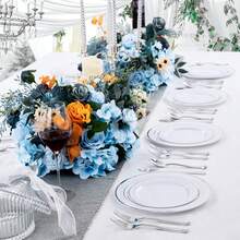 20/10pcs Silver Rim Party Plates, White Gold Border, Salad Plates, 10.25 Inch And 7.5 Inch Serving Trays, Suitable For Parties, Outdoor, Weddings, Restaurants - Silver - View 5