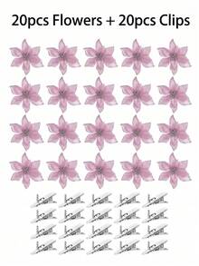 1/10/20/30件裝亮面雙層紅色一品紅（附夾子）6.7英吋人造花，適用於聖誕樹、花環、樓梯、壁爐、窗戶、咖啡桌及節日/婚禮派對裝飾，聖誕禮物 - 粉紅色 - 查看 13