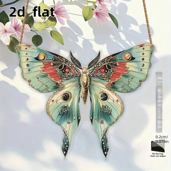 2D Flat Printed Thanksgiving And Christmas 1pc 2D Flat Acrylic Moon Moth Butterfly Suncatcher, Moon Moth Stained Glass Window Hanging, Butterfly Lover Gift, Indoor/Outdoor Decor, Thanksgiving Gift, Christmas Gift