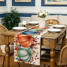 1pc Thanksgiving Pumpkin Pattern Table Runner, Modern Style, Home Kitchen Decor, Indoor/Outdoor Party Supplies, Room Decoration. Suitable For Daily Home Kitchen Decor, Daily Party Decor, Thanksgiving, Christmas, Autumn Decoration. - Multicolor - View 5
