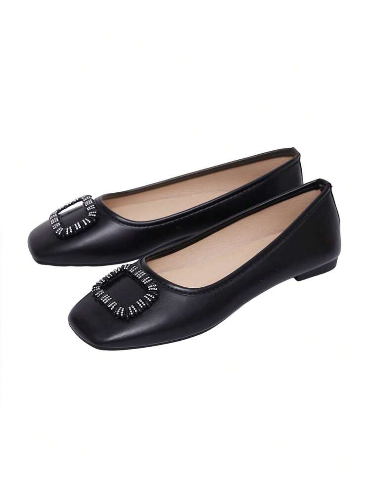 planare Giày Loafer nữ đế bệt xỏ chân mũi vuông màu đen trơn, phong cách tối giản thời trang, phù hợp đi làm hằng ngày, văn phòng, tiệc tối và các dịp khác - màu đen - Xem 10