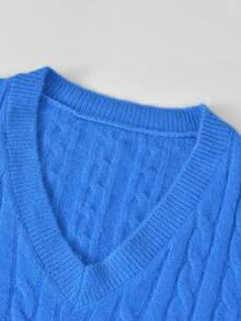 Soft Blue Pullover Knit Sweater For Women, Loose Fit Base Layer Inner Sweater, Autumn/Winter, Petite - Blue - View 6