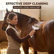 1pc Horse Grooming Brush + 1pc Horse Toothbrush Finger Sleeve, Suitable For Horses And Ponies, Heavy Duty Winter Fur Cleaning Tool With Ergonomic Handle, Professional Stable Grooming Comb, Suitable For Livestock, Horse Riding Equipment Dehairing Brush - A - View 2