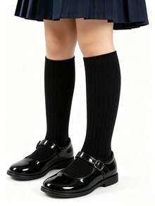 7/6/1 Pair Kids Unisex Knee-High Socks, Soft Uniform Dress Socks, Black & White, Suitable For Autumn/Winter Daily Wear, Back To School Season - Multicolor - View 3