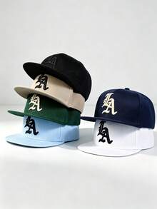 1pc LA Letter Embroidered Flat Brim Baseball Cap, Solid Color Adjustable Casual Street Hip Hop Hat, Unisex - Multiple Styles - View 3