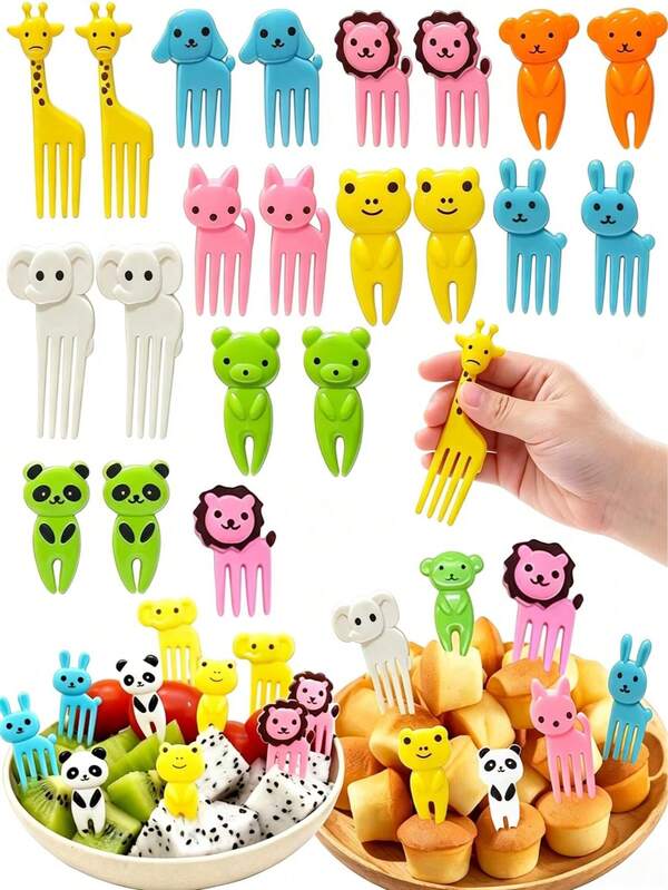 60/30/10pcs Animal World Fruit Forks, Birthday Decoration, Party Decoration, Holiday Decoration, Outdoor BBQ Fruit Forks, Graduation Season School Supplies, Party Supplies Fruit Fork Set, Suitable For Snacks, Cakes And Dessert Gifts Back To School Season