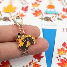 5pcs/10pcs Autumn Fall Enamel Lobster Clasp Keychain, Maple Leaf Pumpkin Gnome Turkey Corn Charm, Thanksgiving Paper Card, Seasonal Pocket Hug Gift - Multicolor - View 10