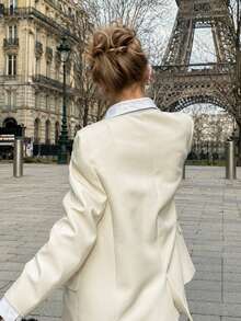 Women Fall Elegant Casual White With Lining Blazer Shorts Two Pieces Set Office Going Out Vacation - Beige - View 4