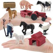 逼真農場迷你動物模型套組，拖拉機、牛、羊、豬、雞、牧羊犬、人物小雕像，兒童早期教育認知玩具 - 彩色 - 查看 4
