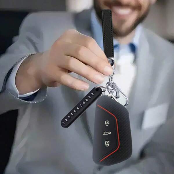 TRTY 1pc New Upgraded Car Key Cover, Silicone Remote Key Protector, Suitable For Golf 8 / Golf 8 GTI / R-Line, ID.3, ID.4, ID.6, Teramont, Touareg X, Phaeton, Blade Key, 3-Button Smart Remote Key Cover Car Accessories