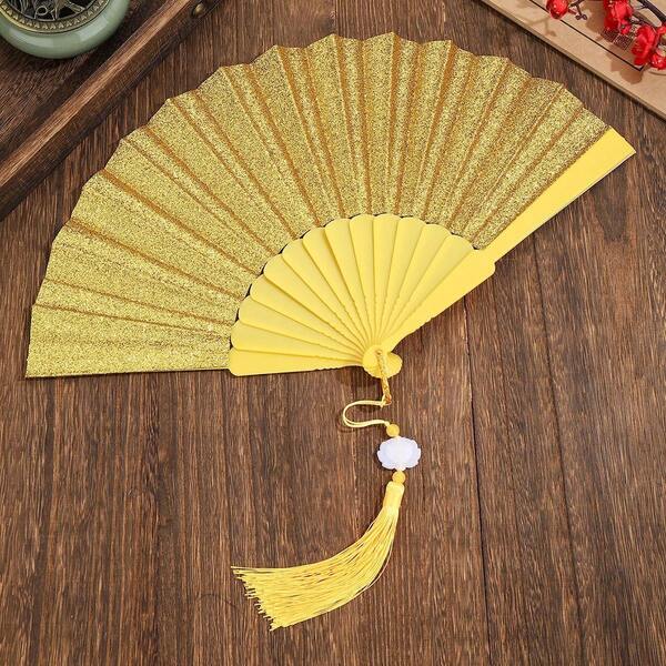 Glitter Gold Glitter Rave Fan - Large Folding Clack Fan For Men And Women - Rave Accessories For EDM, Line Dancing, Cosplay, Concerts And More
