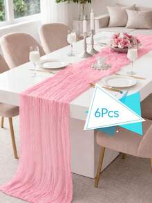 1/2/6/12pcs Light Pink Pleated Table Runner, Festive Birthday Decor Wedding Decor Holiday Home Decor Party Room Table Decoration Table Cloth,Birthday Decor Wedding Decor,  Party Favor, Babe Shower Party Decor, Gender Reveal Party Decor - Gray Pink - View 24
