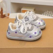 1 Pair Girls' New Embroidered Floral Lightweight Comfortable Casual Shoes, Versatile Sweet Princess Sneakers - Silver - View 5