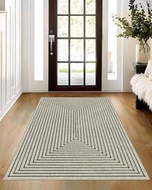 Latte&Fog Alfombras de 153 x 215 cm para Sala de Estar y Dormitorio,Moderna Abstracta Lavable, de Pelo bajo Antideslizante Estilo Boho para Sala de Estar, Oficina, Dormitorio(Negro 5x7ft) - Beis - Ver 2