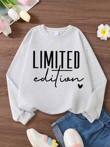 2pcs/Set Girls Round Neck English Letter Print Sweatshirt With Simple Casual Flare Pants, New Autumn/Winter Comfortable Girls Outfit - Light Grey - View 4