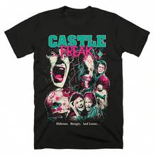Maglietta Castle Freak per uomo, stile retrò, con grafica di film horror italiano, maniche corte, vestibilità ampia, stile urbano, per appassionati di horror. - forma - Visualizzare 1