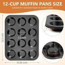 12-Cup Non-Stick Carbon Steel Mini Muffin Pan With Removable Bottom, 13 X 8 Inch Cheesecake Pan, Mini Cheesecake Pan, Non-Slip Muffin Pan Baking Supplies - Black - View 12