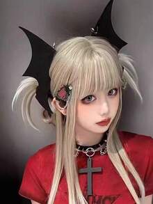 1對女款純色暗黑風仿真動物耳蝙蝠髮箍髮夾 拍照道具 節日服裝配件 Cosplay 萬聖節禮物 派對聚會 - 黑色 - 查看 2