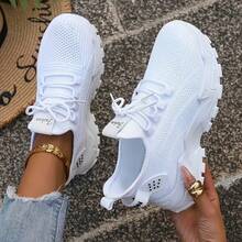 Women'S Sneakers, Stylish Walking Shoes, Lightweight Casual Shoes, Road Running Shoes, Non-Slip Breathable Tennis Shoes, Mesh Air-Cushioned Sneakers - White - View 11