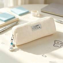 Minimalist Pure Black Canvas Pencil Case, Cute Cartoon Label Pencil Pouch, Large Capacity Stationery Storage Bag, Simple Portable Makeup Bag, Student Aesthetic Stationery, Daily Back To School Gift - Multicolor - View 13