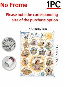 1pc First Trip Around The Sun 1st Birthday Photo Board Space Milestone Poster 12-Month Collage Custom Poster, Bedroom Decor For Adults, Customized Wall Art, Pictures Custom Photo, Customizable Things, Room Decor, Optional Frame. - Multicolor - View 12