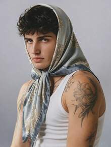 1pc Men's Printed Satin Square Scarf, 90cm Multifunctional Men's Headscarf/Scarf, Solid Color Pocket Square, Sun Protection Headwear, Wrist Handkerchief, Suitable For All Seasons - Multicolor - View 3