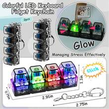 1pc Glowing Mechanical Keyboard Keychain Fidget Toy, Transparent LED Button Stress Relief Toy, Portable Sensory Anxiety Relief Pendant, Backpack Key Chain, Gift For Teens And Adults - Multicolor - View 4