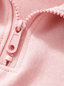 Teen Girls Solid Color Long Sleeve Zip-Up Loose Casual Sweatshirt - Pink - View 6