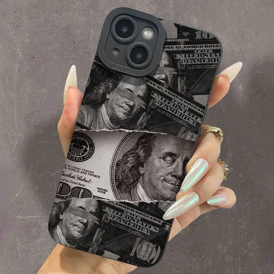 Creative Money Pattern Phone Case, Soft TPU Cellphone Protective Cases, Total Protective Shockproof Mobile Phone Cover For IPhone 11 12 13 14 15 16 Pro Max/Pro/Plus - 黑色 - 查看 1