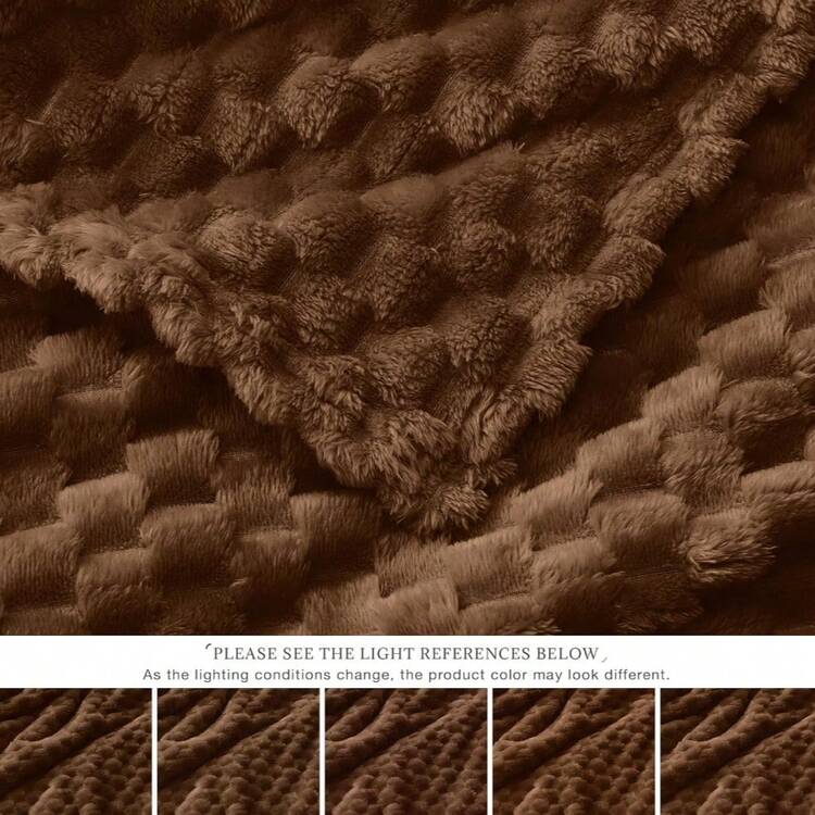 1 buah Selimut Lembut Bergaris Kotak-kotak Warna Polos, Dekorasi Kamar Tidur, Dapat Digunakan Sepanjang Musim, Selimut Piknik, Selimut untuk Tidur Siang Santai, Selimut Kecil untuk Kantor - Coffee Brown - View 3
