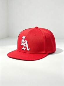 1pc LA Letter Embroidered Flat Brim Baseball Cap, Solid Color Adjustable Casual Street Hip Hop Hat, Unisex - Multiple Styles - View 5