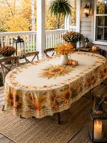 1 buah Taplak Meja Bundar Motif Bunga Matahari Musim Gugur, Penutup Meja Bundar Poliester dengan Motif Daun Maple, Gandum Panen, dan Pinggiran Kotak-kotak Pedesaan untuk Meja Makan, Dekorasi Dapur, Makan Malam Thanksgiving, Pesta Musim Gugur, dan Dekorasi Rumah Gaya Pedesaan - MultiWarna - View 8