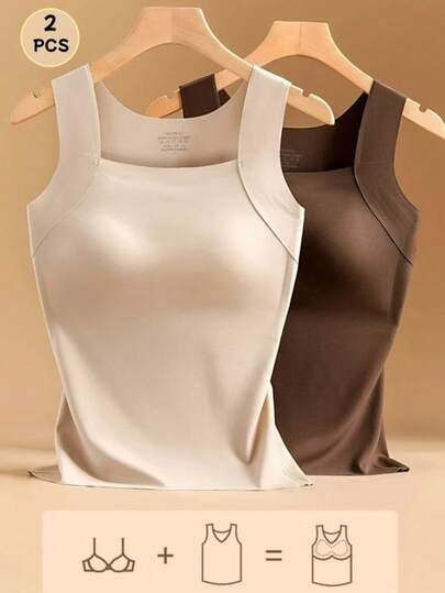 2pcs/Set All Season Women's Camisole, New Lingerie, Suitable For Layering Or Wearing Alone, Built-In Padding