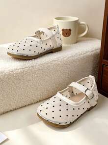 1 Pasang Sepatu Flat Anak Perempuan Minimalis Warna Polos Berventilasi Motif Polkadot, Cocok untuk Jalan-jalan, Sekolah, dan Musim Panas - Krem - View 5