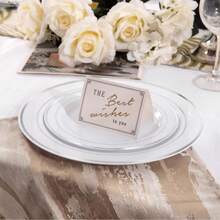 20/10pcs Silver Rim Party Plates, White Gold Border, Salad Plates, 10.25 Inch And 7.5 Inch Serving Trays, Suitable For Parties, Outdoor, Weddings, Restaurants - Silver - View 6