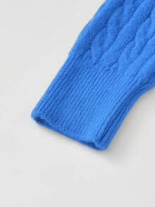 Soft Blue Pullover Knit Sweater For Women, Loose Fit Base Layer Inner Sweater, Autumn/Winter, Petite - Blue - View 8