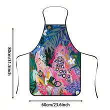 1pc Graffiti Style Floral Print Apron, Printed With Plant Palm Leaf Peacock Pattern, Durable Cooking Apron Suitable For Bakers, Cake Decorators, BBQ Enthusiasts, Gardeners, Painters, Nail Artists - Perfect Gift For Home And Professional Chefs - Multicolor - View 14