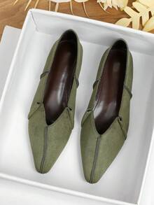 Women's Flat Loafers, Soft Sole, Non-Slip, Wear-Resistant, British Style, Professional Work Shoes For Women - Olive Green - View 1