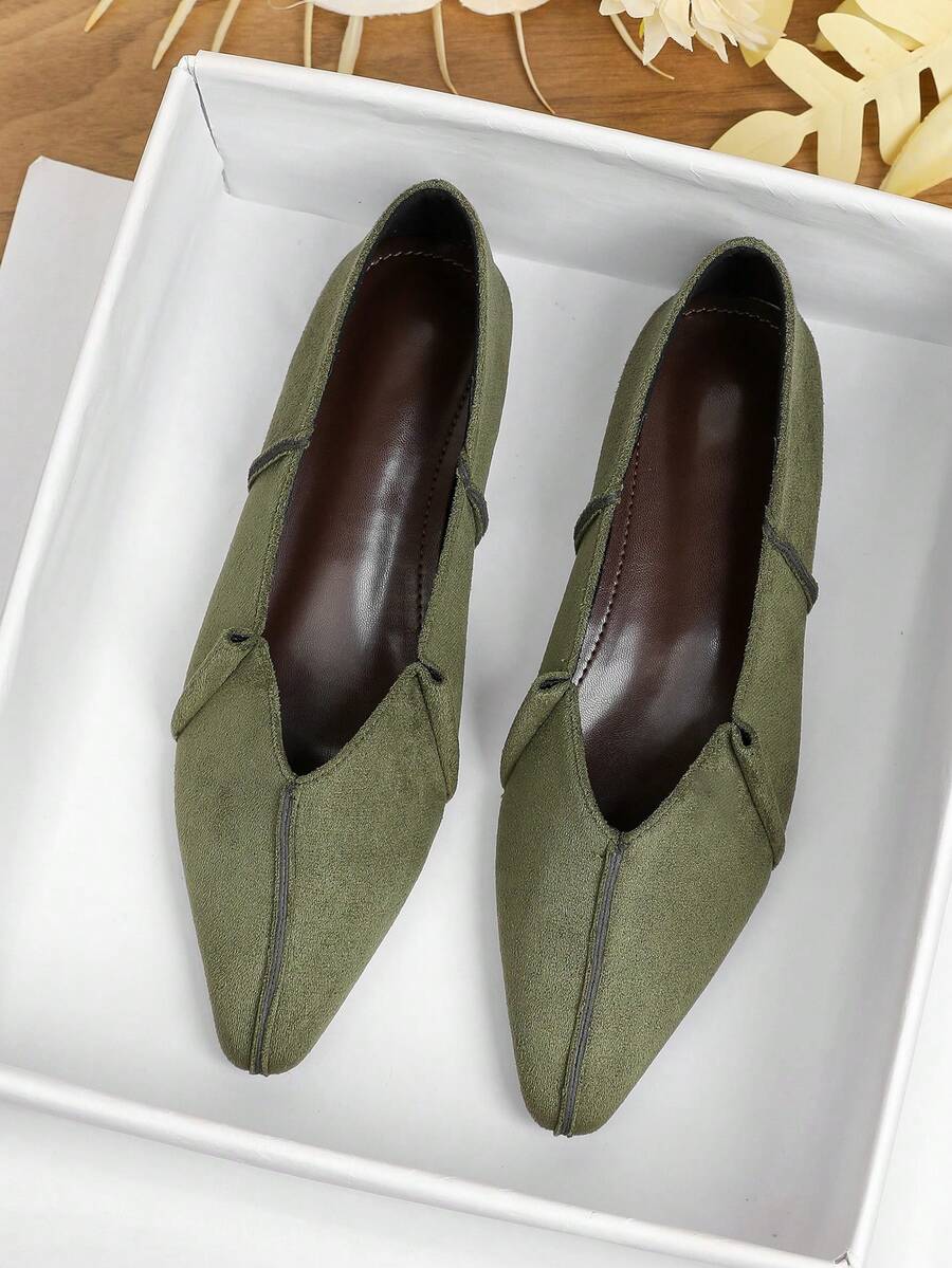 Women's Flat Loafers, Soft Sole, Non-Slip, Wear-Resistant, British Style, Professional Work Shoes For Women - Olive Green - View 1