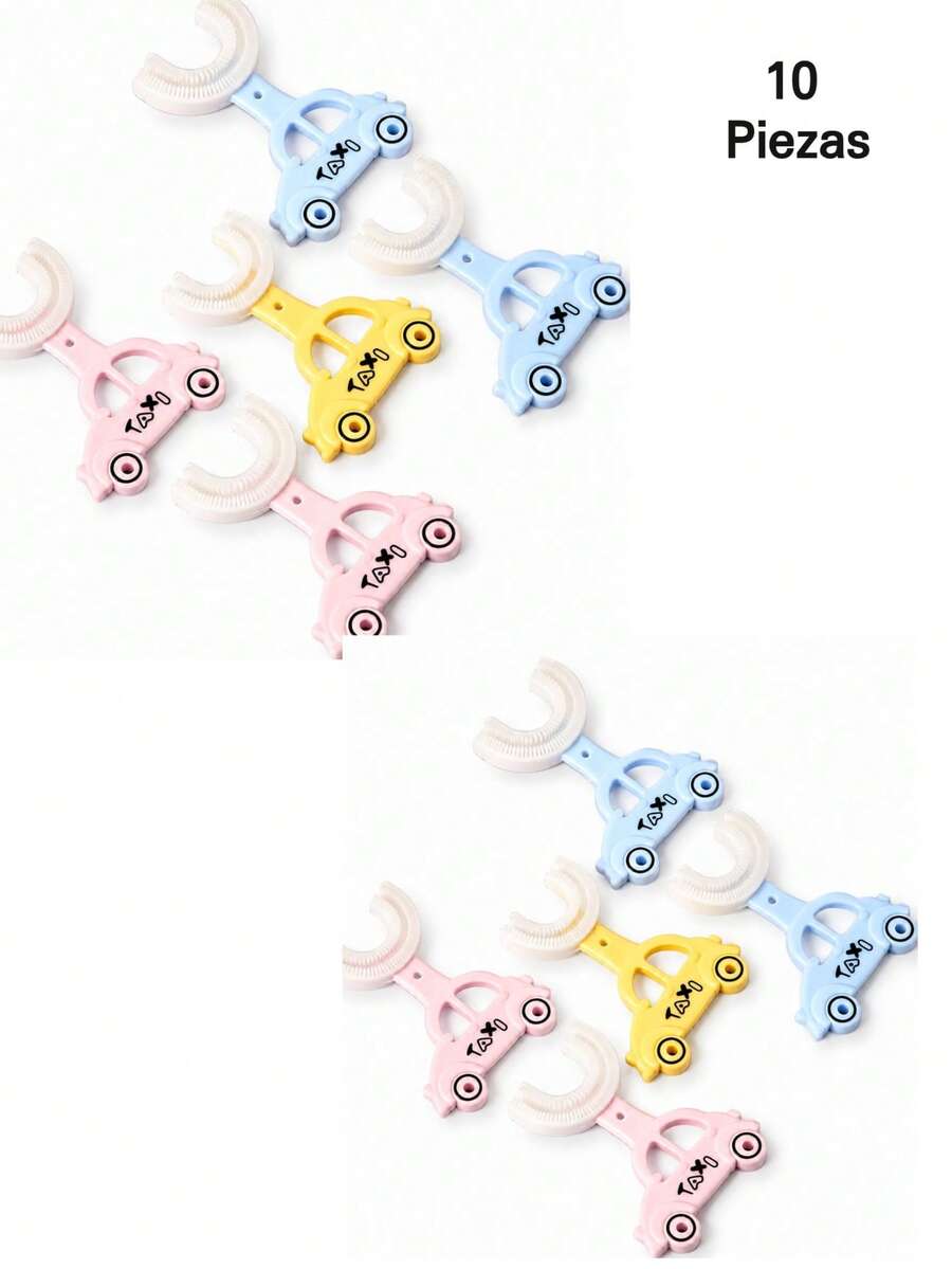 10-Pack U-Shaped Kids' Toothbrushes With Taxi Design - Multicolor - View 1